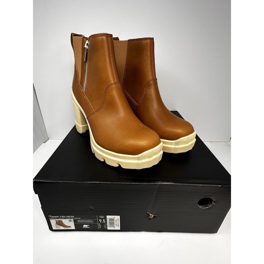 SOREL Caribou™ X Heel Chelsea Boots Women 9.5 Color Tawny Buff/Honey White NIB